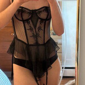 Vintage Victoria Secret Gold Tag Black Lace Mesh Corset Bustier